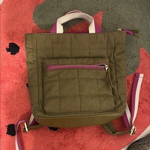 Universal Thread Khaki Quilted Backpack with Magenta Accents